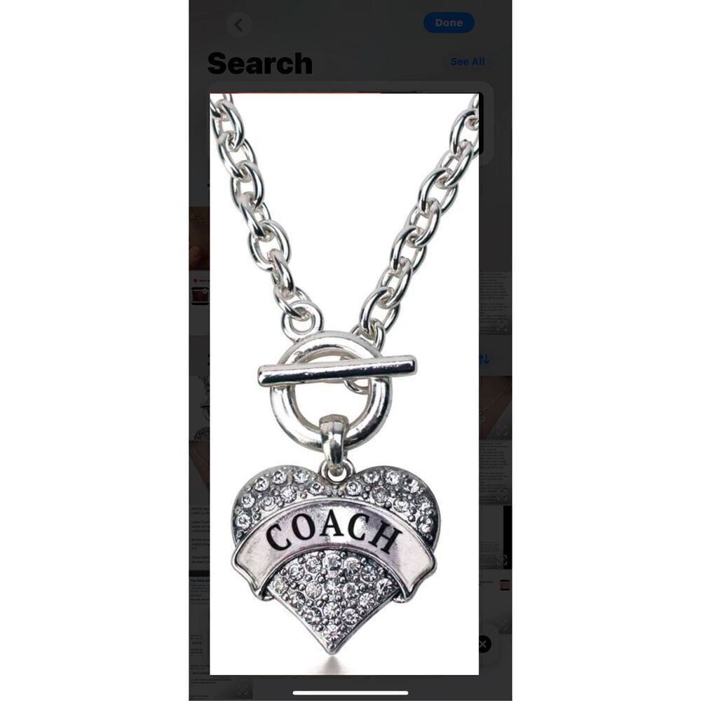 Coach inspired logo silver plated bronze cubic zirconia pendant necklace aprox 1